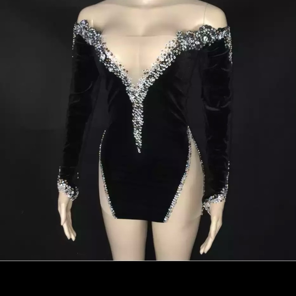 Elegant Black long Sleeve Cocktail Birthday Dress